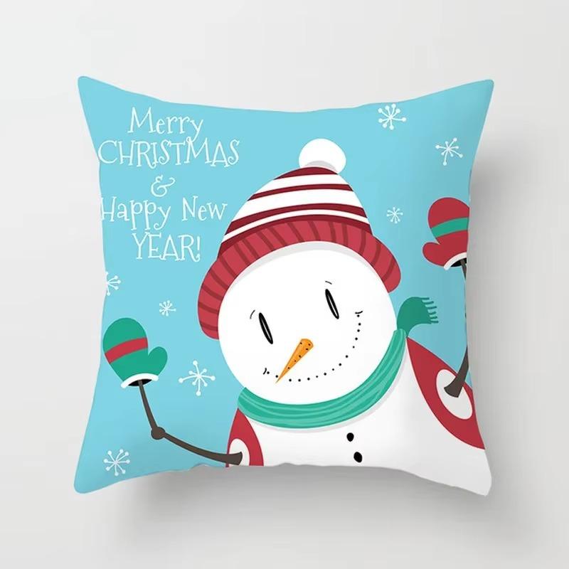 Merry Christmas Snowman Santa Claus Elk Print Pillowcase Xmas Decorativer Polyester Sofa Pillow Cover 45X45Cm Fundas De Cojin