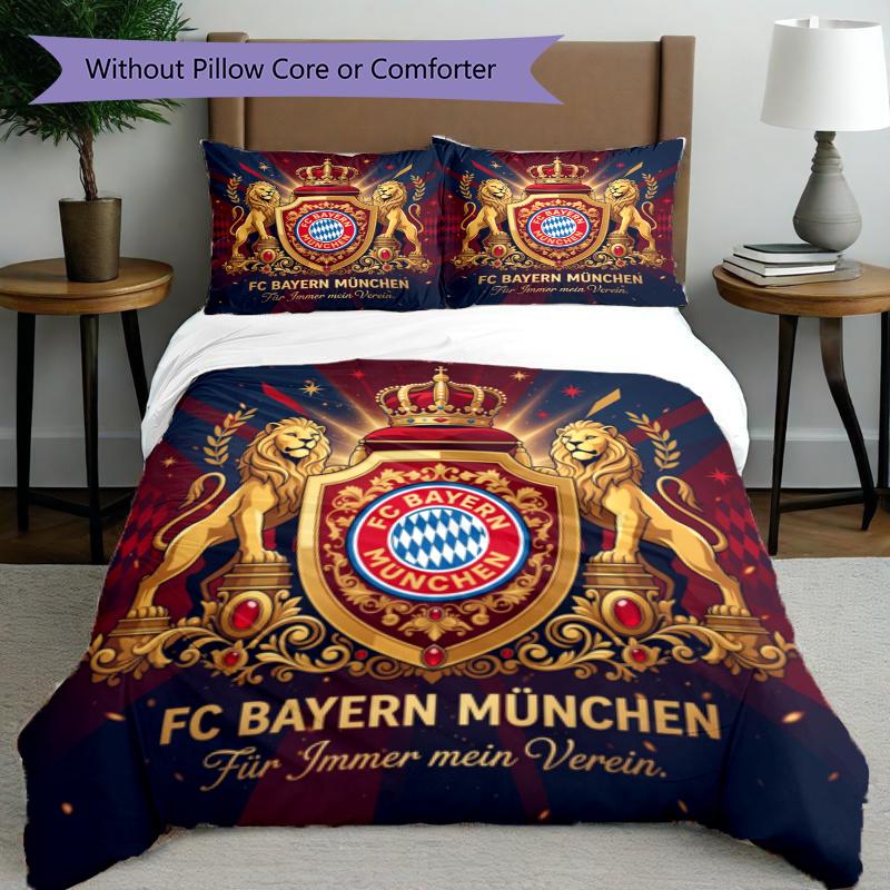 3pcs Duvet Cover Set (1*Duvet Cover + 2*Pillowcase, Without Core), FC Bayern Munich Print Bedding Set, Bedroom Decor, All‑Season, Gift