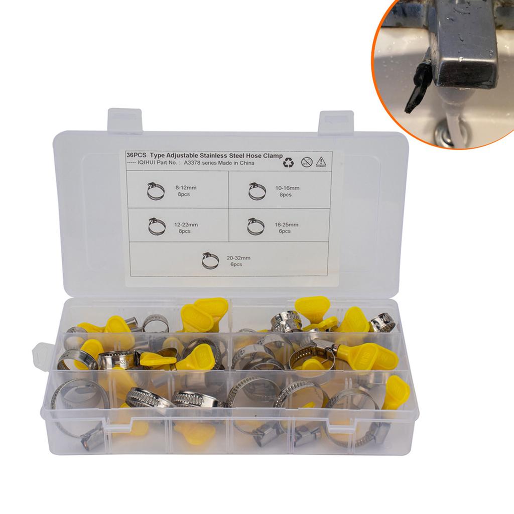 36pcs Key Type Adjustable Stainless Steel Hose Clamp Kit Plastic Handle Mutiple Size Clamps For Natural Gas Pipe
