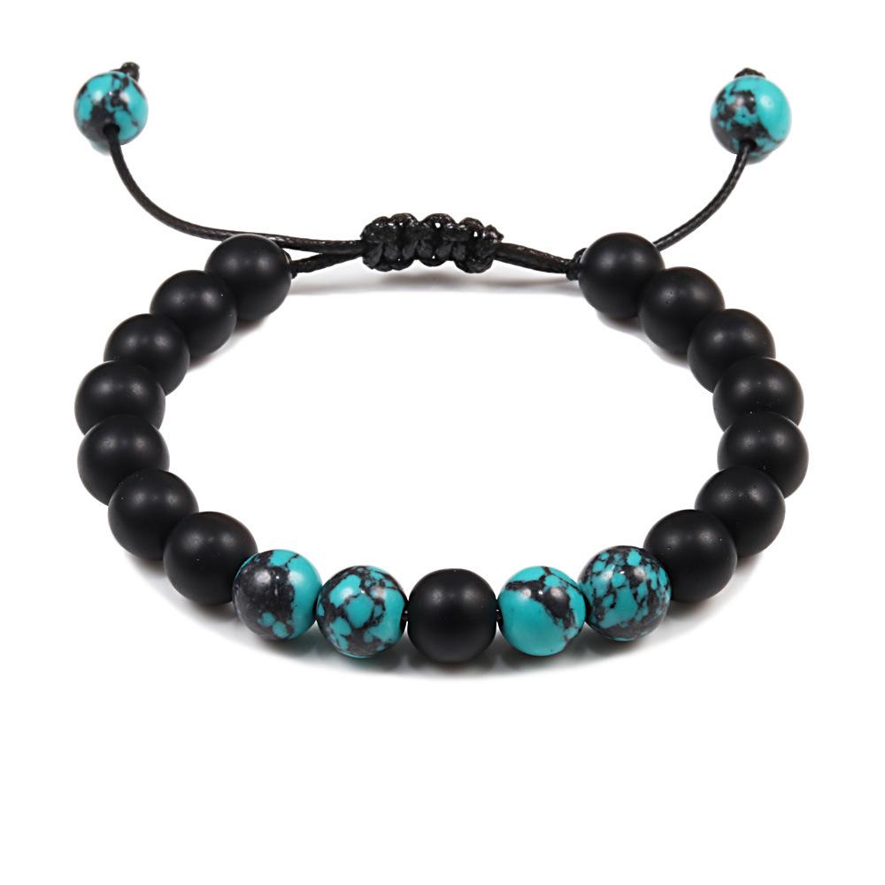 8mm Handwoven Unisex Bracelet: Volcanic Tiger Eye  Turquoise Beads
