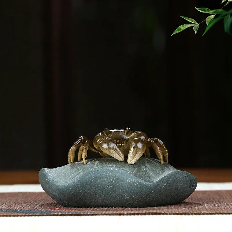 Tea pet Creative Watering Color-changing Crab Purple Clay ornaments Lotus Leaf Stone Lotus Sculpture Tea Home Decor Accessories