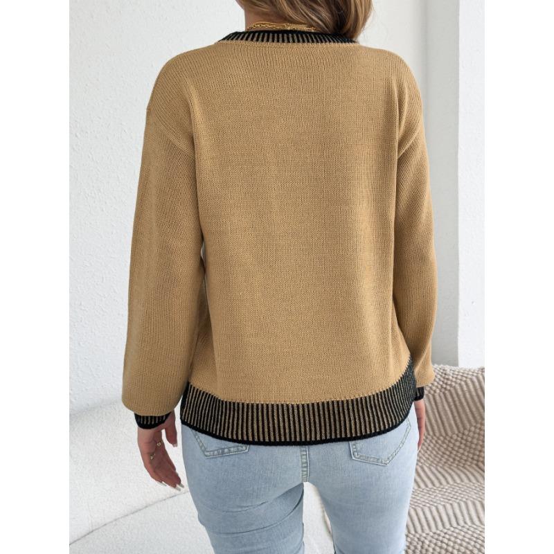 Women S Long Sleeve Striped Pocket Casual Sweater