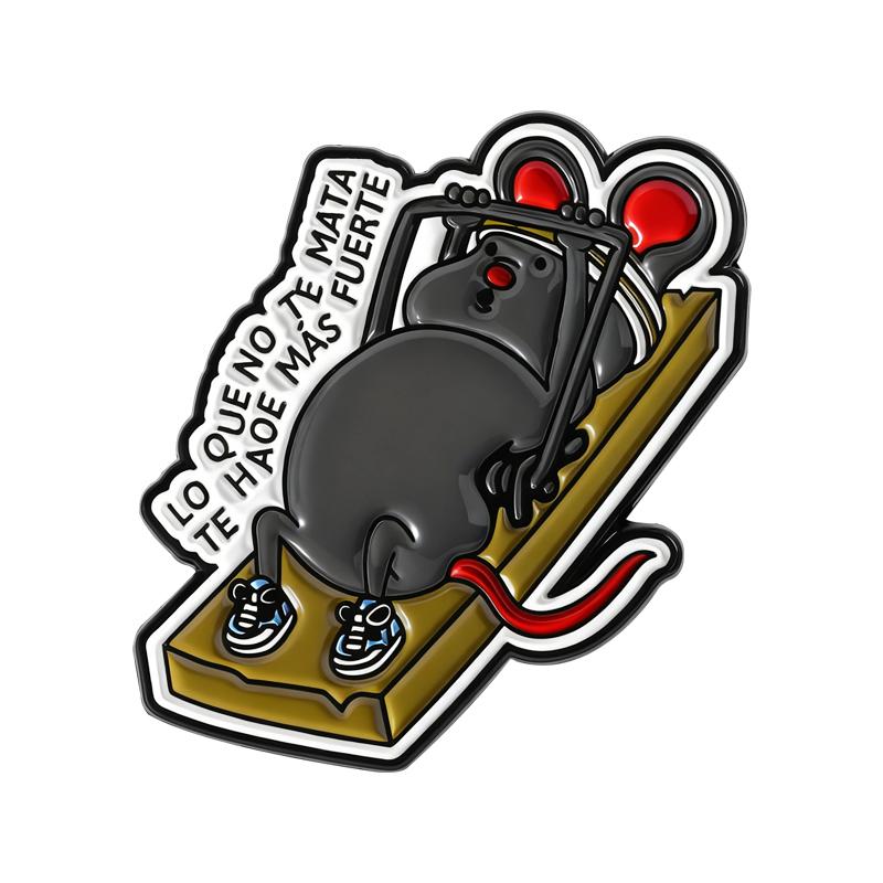 Te Hace Más Fuerte Enamel Pins Cartoon Rat Mousetrap Brooches Lapel Badges Spanish Puns Jewelry Gift for Friends