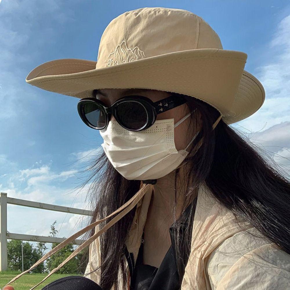 Solid Color Hiking Fisherman Hat Sun Protection Hiking Cap Breathable Western Cowboy Hat  Famale