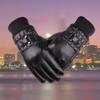 Men's Black Leather Touchscreen Gloves for Riding - Fleece-Lined, Warm, Thin, for Autumn and Winter.
