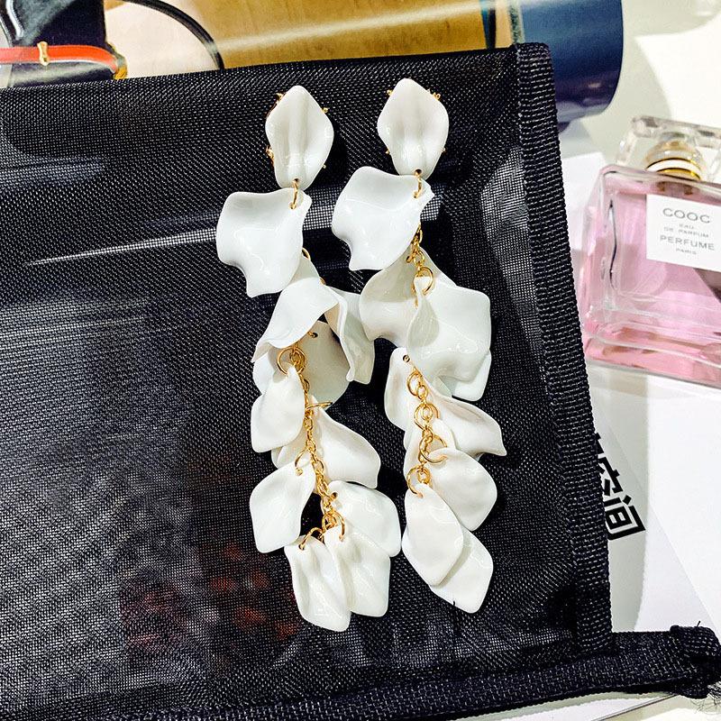 

Длинные серьги с бахромой из лепестков роз, темпераментные серьги высокого класса, клипсы, серьги модного дизайна.