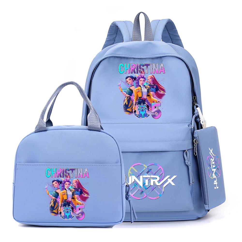 4Pcs/set Anime K-Pop Demon Hunters Printed Backpack with Handbag Pencil Case for Teenager Student Boy Girl Schoolbag Bookbag Large Capacity Travel Bag
