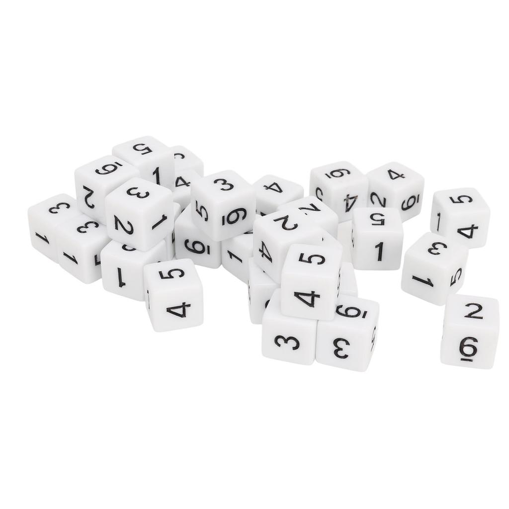 30PCS Dice Set 16mm 6 Sided Plastic Educational Number Dice Cubes for Math Games Table Games Board Games White