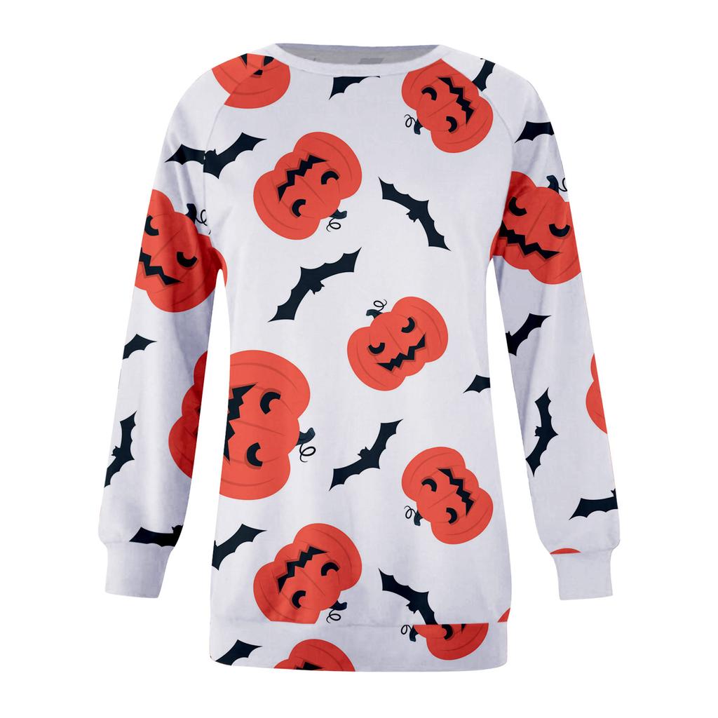Women Fashion Halloween Printed Long Sleeve  Stitching Sweatshirt Top
