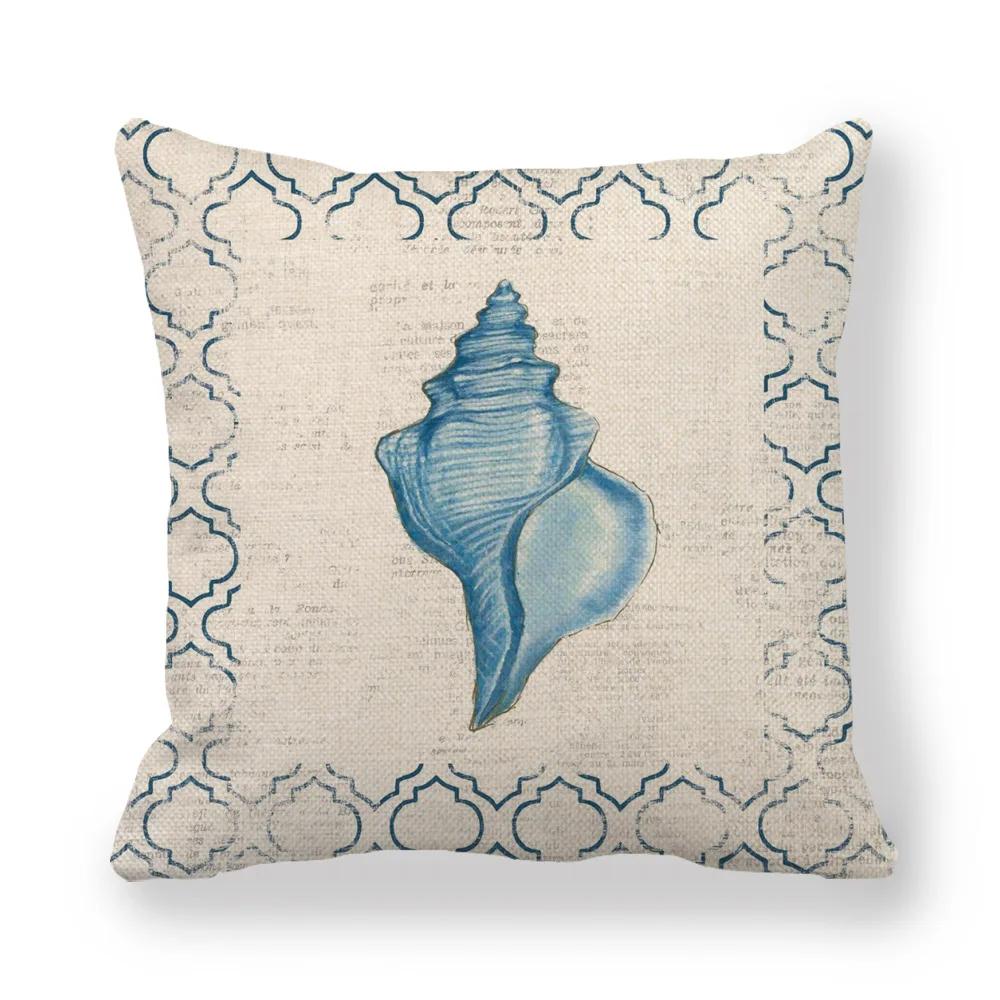 Shellfish Pillow Covers Beach Starfish Seashell Ocean Throw Pillow Case Bedroom Home Decor Cotton Linen Cushion Cover 18x18 Inch