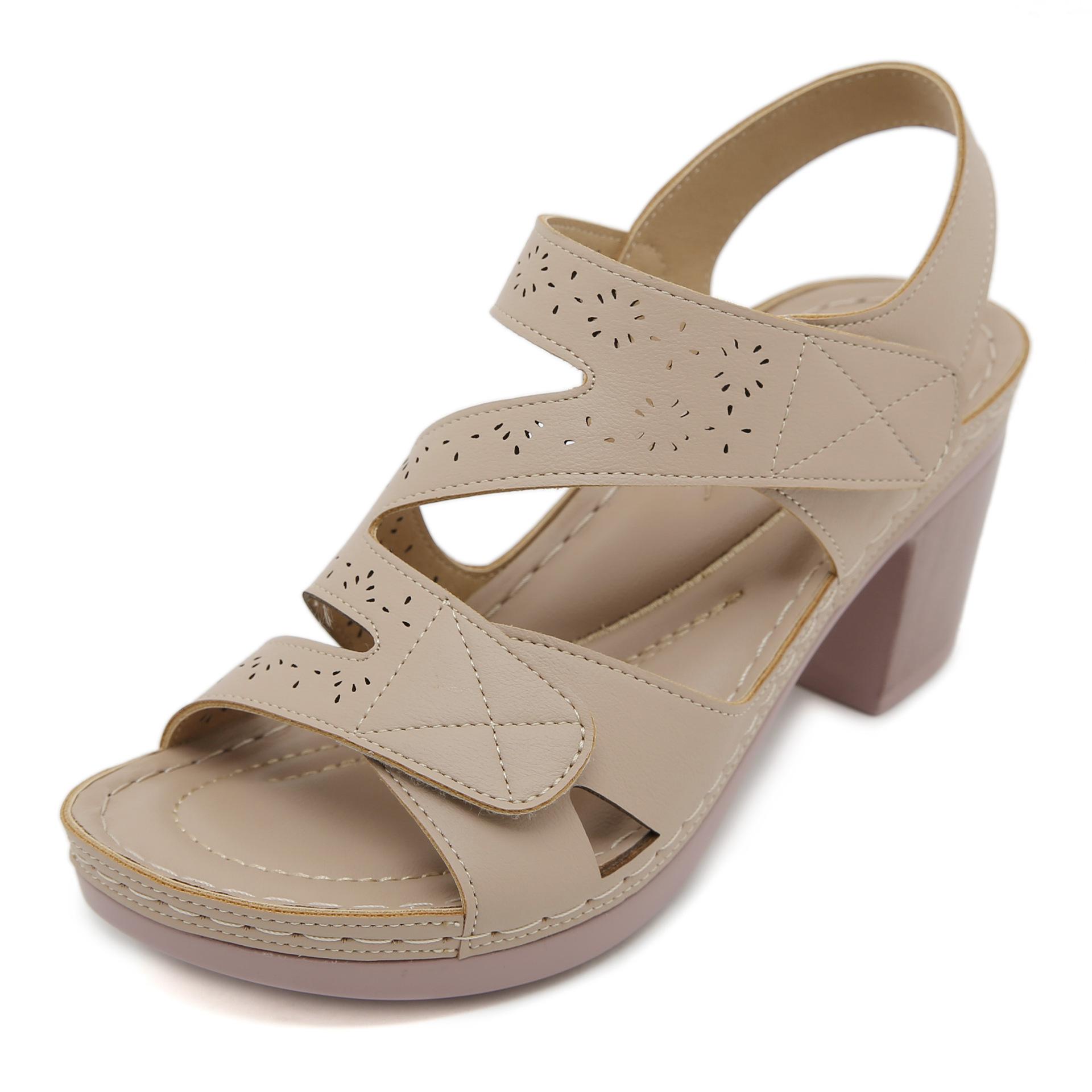 

Милые босоножки женские атмосферные модные туфли большого размера на покатом каблуке пляжные сандалии 41 абрикосовый