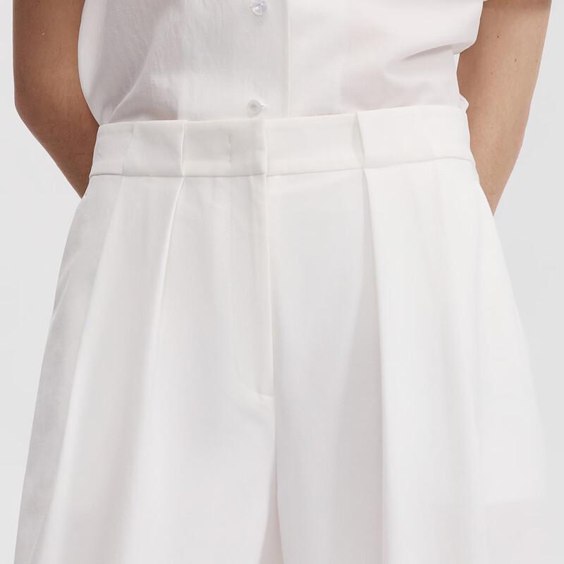LANCY White 3D Pleated Wide-Leg Trousers