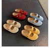Leather thick-soled small golden bean half slippers women's inner height increase of 5cm new sandals