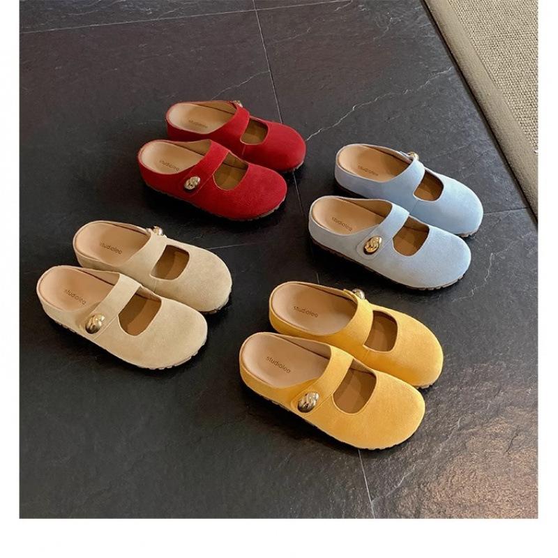 Leather thick-soled small golden bean half slippers women's inner height increase of 5cm new sandals