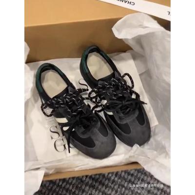 Leren retro dikke zool zwarte dames herfst nieuw veelzijdige sport- en vrijetijds board schoenen