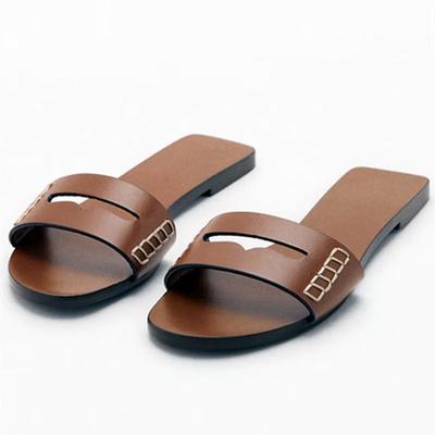 Concise Style Flat Sandals Women Light Comfortable Women Slippers Summer Flip Flops Soft Leather Beach Shoes