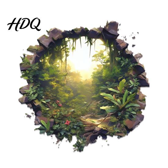 Botanical Theme Wall Covering 3D Hole Forest Sticker Removable Green Plants Broken Decals Self Realistic Nature Landscape Mural Adhesive Decoration