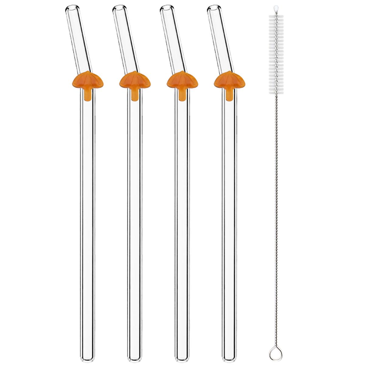 

4pcs Summer Vacation Glass Straw Milk Tea Juice Cocktail Straw with Brush High Borosilicate Glass Straw Set Bar Accessories