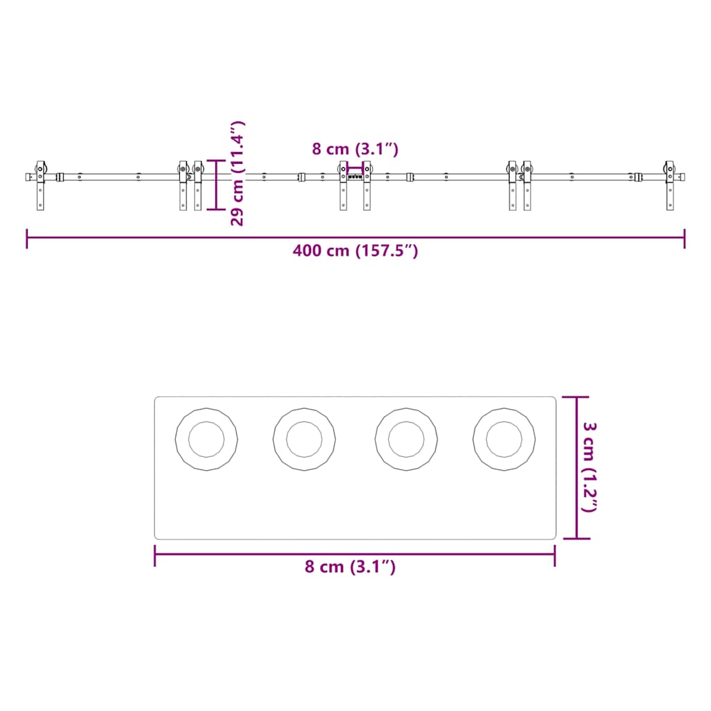 Sliding Door Hardware Set 400 Cm Steel Black