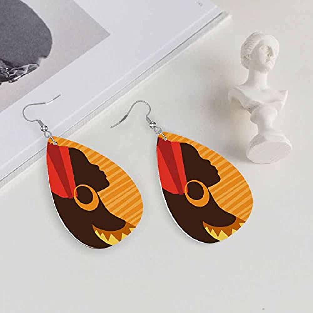 Boohemia Gypsy Girl with Earrings Print Waterdrop PU Earrings for Women Girls Letter Dangle Earrings Party Decorations New Year Christmas Gifts
