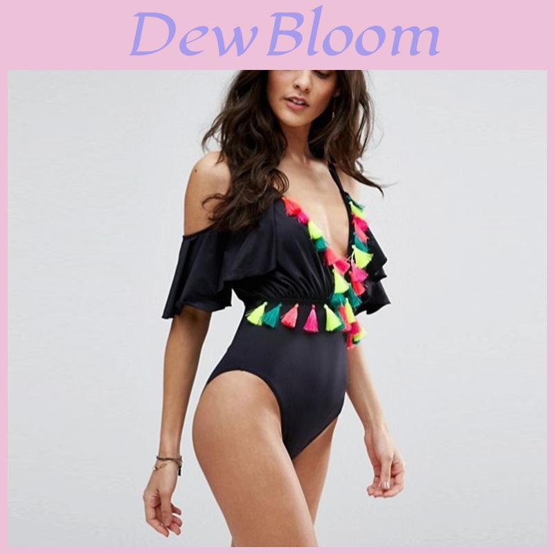Enchanting Black Sexy Deep V One Piece Swimsuit Bikini Retro Bodysuit For Women