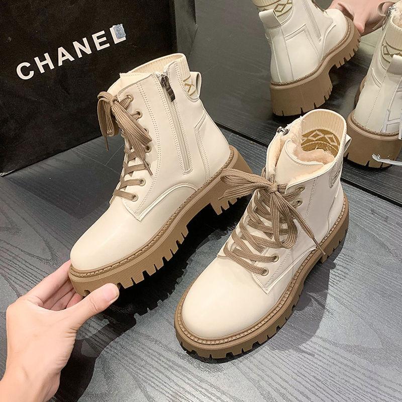 Martin Boots Women's New British Style Heightened Platform Locomotive Boots Velvet Short Boots Women's Spring and Autumn Single Boots Women's