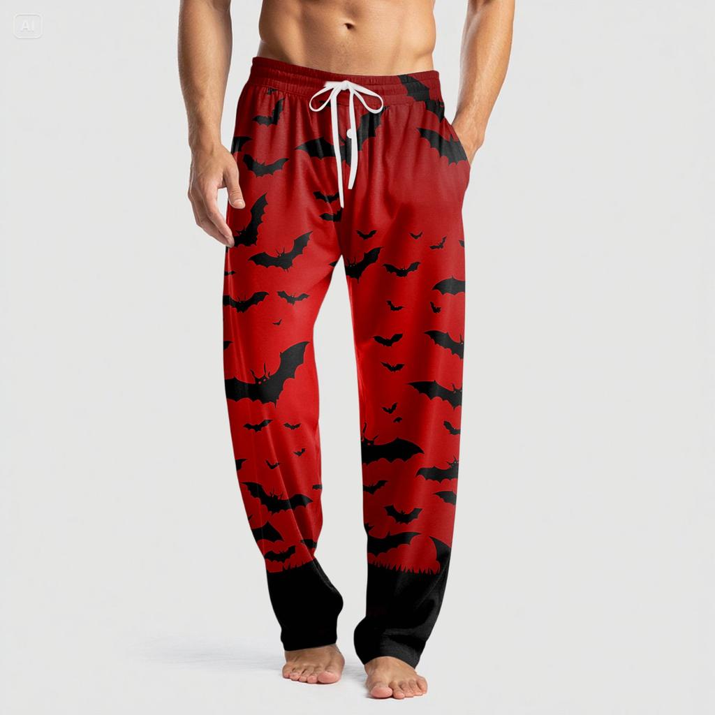 Men's Knitted Halloween Print Pocket Casual Pants Pajama Pants