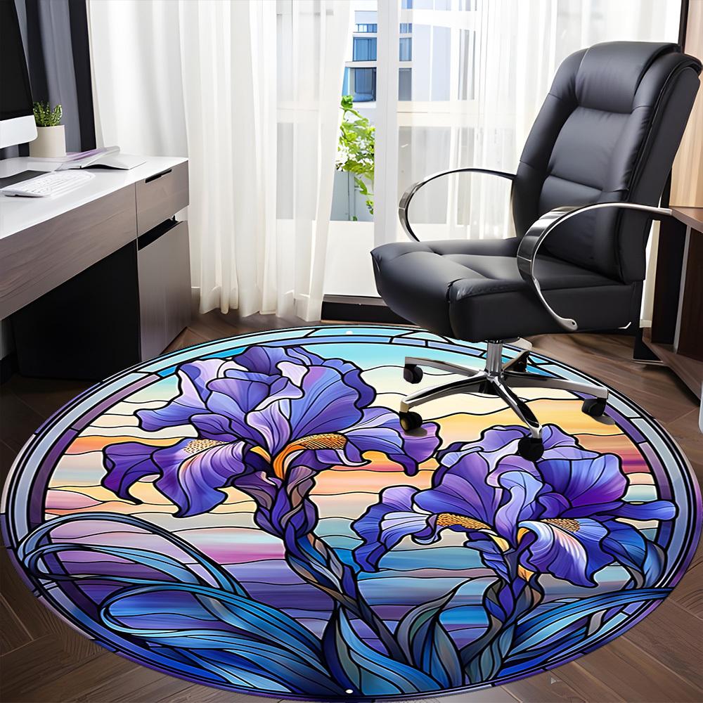 1pc Iris Stained Glass Chair Carpet for Office, , Non-slip Carpet, Very Suitable for Offices, farmhouses,Outdoor Carpet Yy251120082