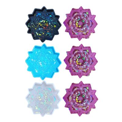 Mandala Untersetzer Gips Silikonform DIY Kristall Epoxidharz Form Holografische Blume Form Tassenunterlage Gießform Handwerk