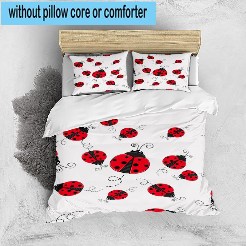 Ladybug Love Heart Pattern 3pcs Bedding,Including 1pc Duvet Cover And 2pcs Pillowcases Perfect for Christmas,Ideal for Bedroom, Dormitory