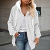 Women's Fuzzy Fleece Jacket Hooded Color Block Patchwork Lady Cardigan Coat Outerwear With Pockets And Ears