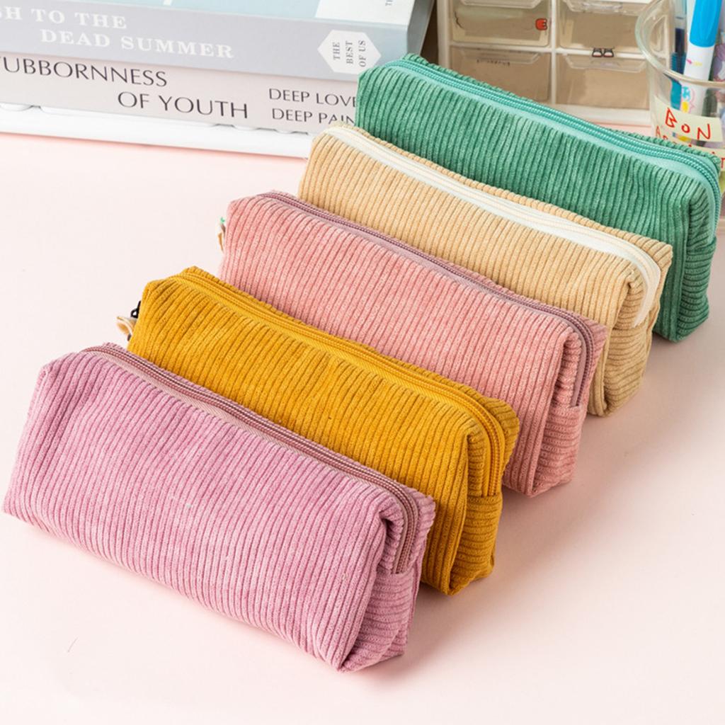 New retro corduroy solid color pencil case artistic minimalist stationery bag high school student storage bag birthday gift bag