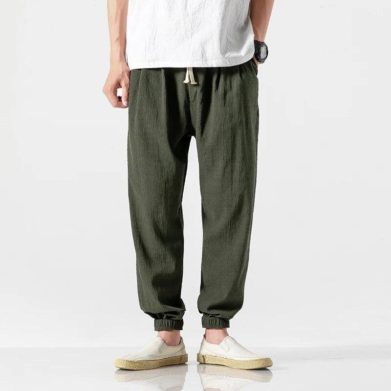 Cotton Linen Casual Harem Pants Men Joggers Man Summer Trousers Male Chinese Style Baggy Pants Harajuku Clothe