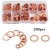 200 Pcs Copper Washer Gasket Nut and Bolt Set Flat Ring Seal Assortment Kit with Box M5/M6/M8/M10/M12/M14 For Sump Plugs Gasket