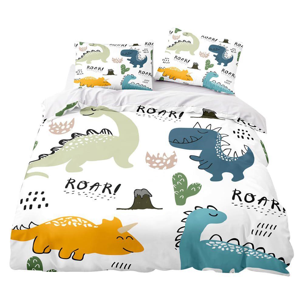 Dinosaurier Cartoon Druck Quilt Set Dreiteilig Digitaldruck Heimtextil-Set Heimtextil
