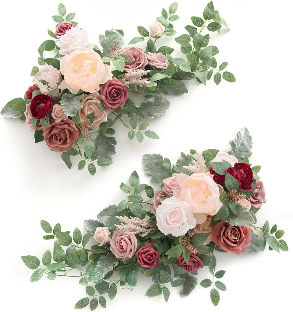 2PCS Artificial Floral Swags Centerpieces Wedding Flower Greenery Arrangements for Table Car Wall Window Arch Home Garden Decor