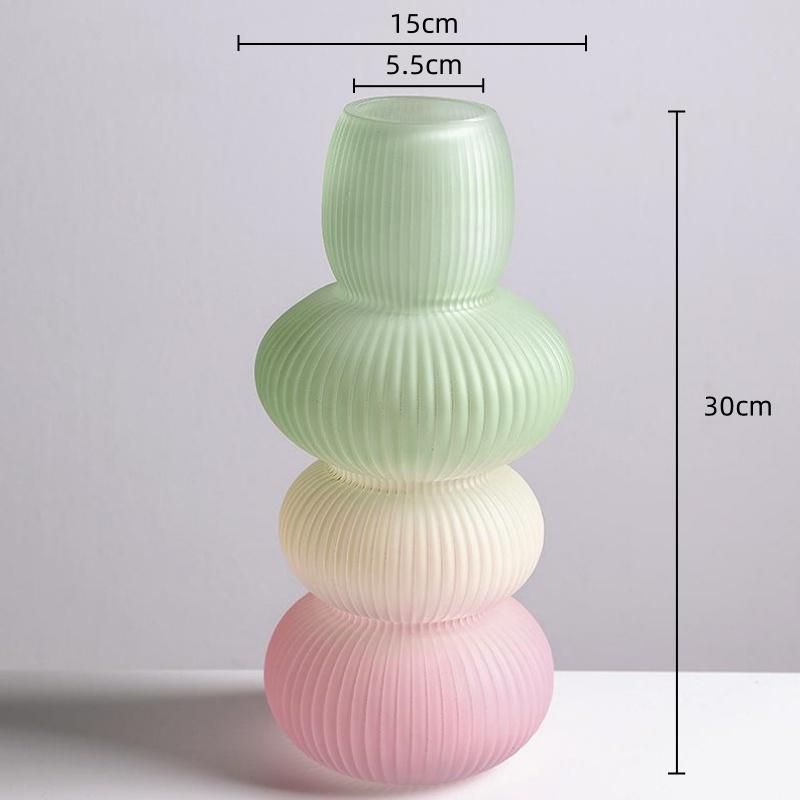 Glass Vase Pebble Geometric Striped Gradient Colored Flowerpot Flower Vase Terrarium Home Decoration Accessories