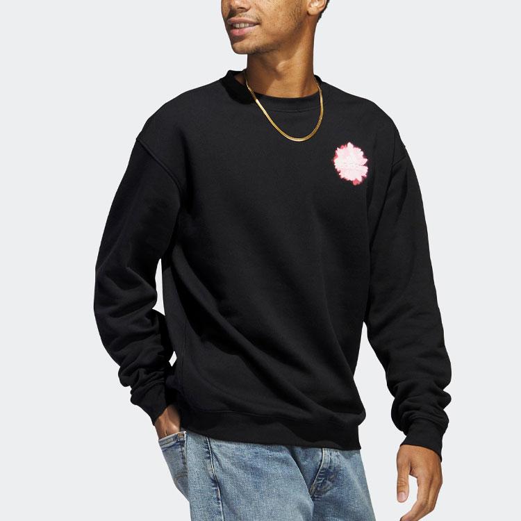 Adidas Bloom Crew Sweatshirt With Floral Logo Print Unisex Tops Black IC7744