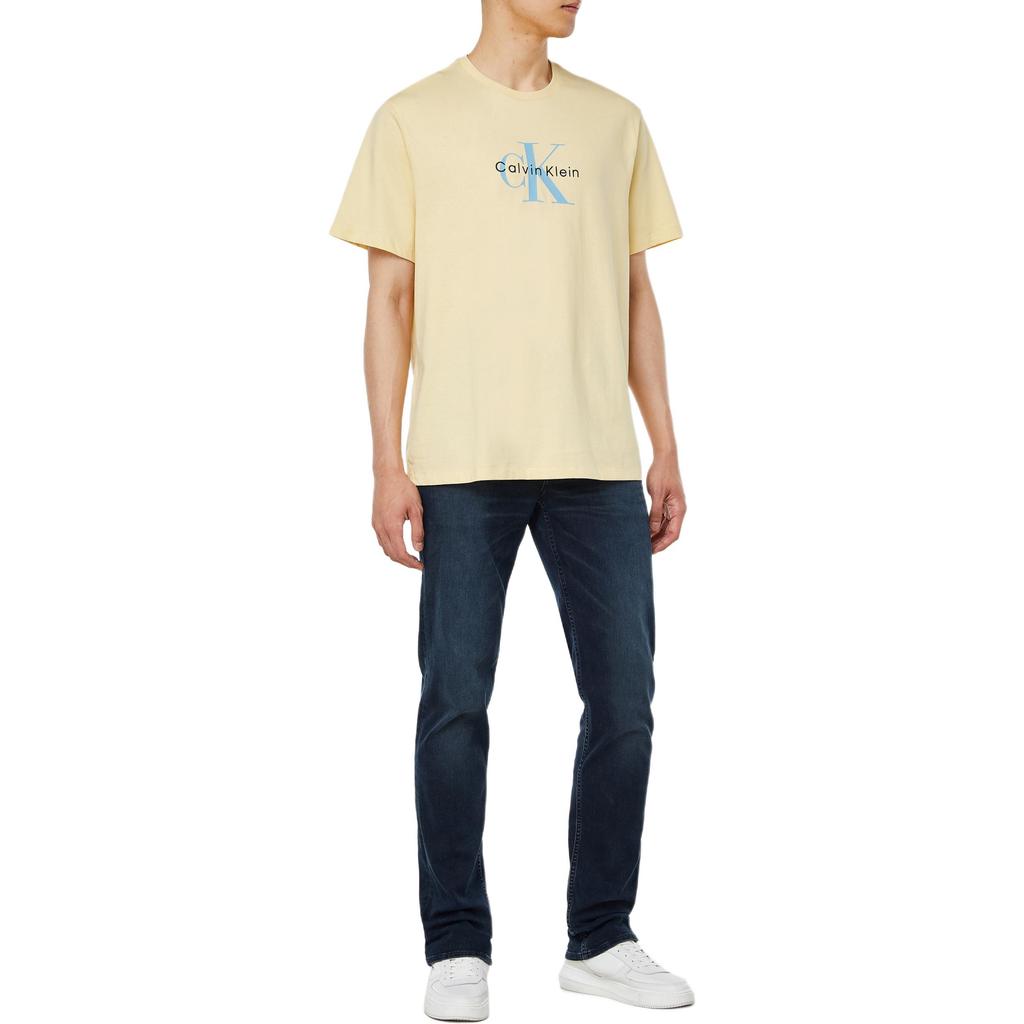 Calvin Klein Letter Logo Round Neck Short Sleeve T-Shirt Men Tops Yellow Blue 4RB862GRM9