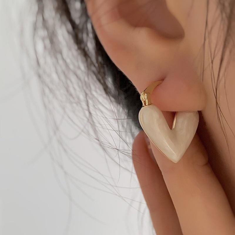 Gold-Filled Heart Earrings: Trendy Glazed Design, Fashionable and Simple Needle Back for Women