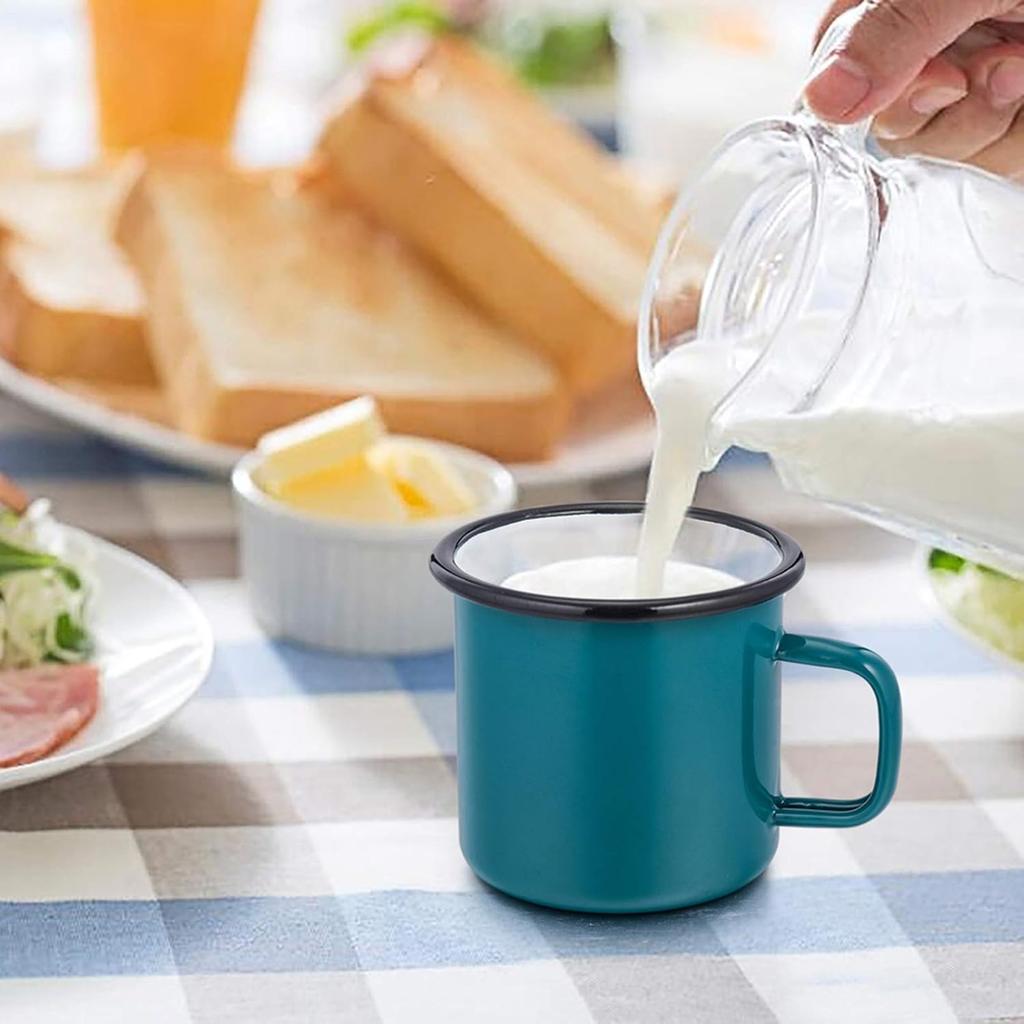 P&P CHEF Enamel Camping Mugs Set 12 Ounce, Coffee Camp Enamel Tea Cups for Indoor and Outdoor Activities, Wide Handle & Smooth Rim,Portable & Classic