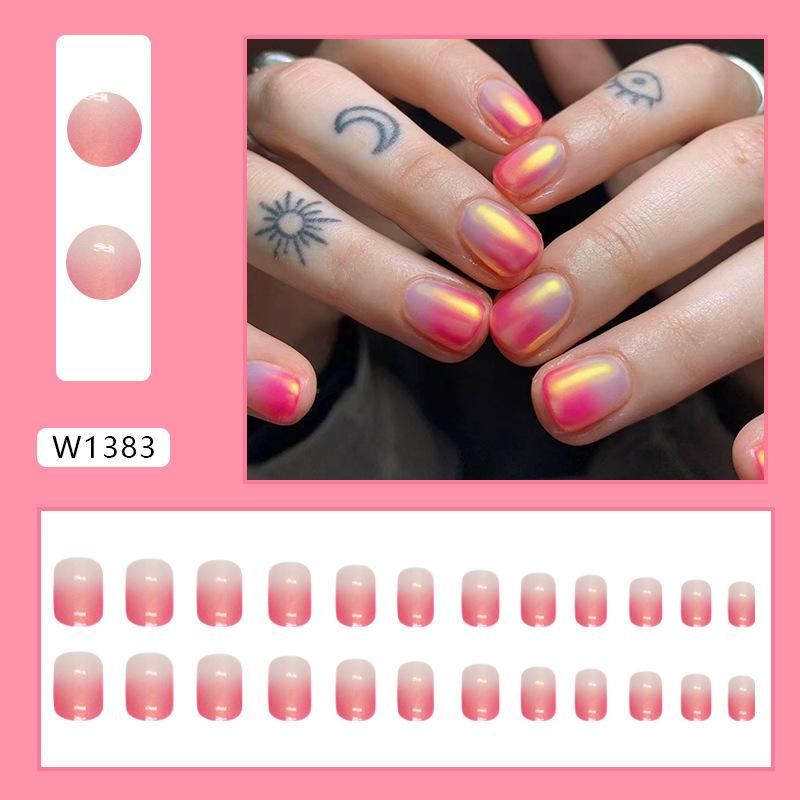 

Short rose red gradual change aurora sweet girl ins wind early autumn elegant white fake nails