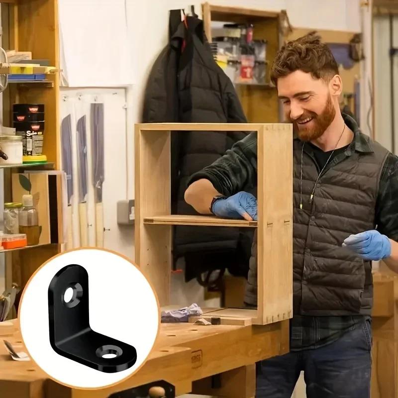 12pcs/box Heavy Duty L-Shaped Corner Brace,Black Steel Angle Bracket with Screws for Furniture/Wardrobe/Bookshelf Connection