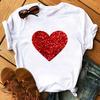 Summer Casual Top Female T-Shirts Romantic Heart Pattern Print Tshirt Harajuku Leisure O-Neck Plus Size Streetwear Lady Clothes