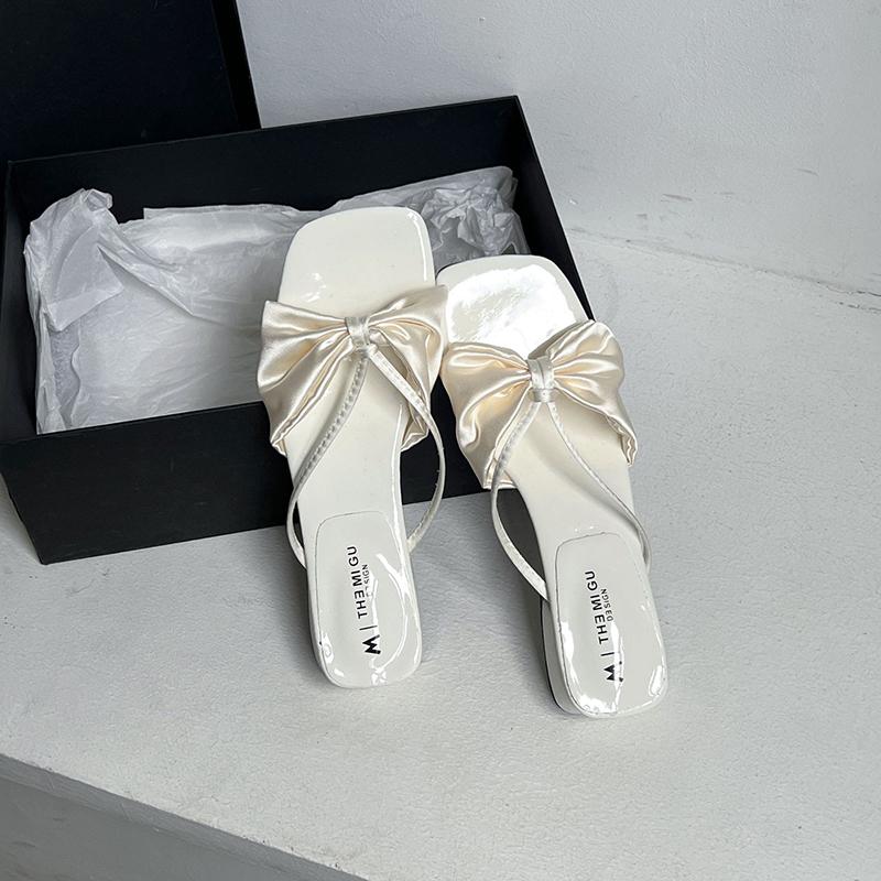 2025 New Summer Concise Square Toe Women Slippers Fashion Low Heels Party Dress Slide Shoes