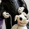 Wear-resistant Resin Sculpture Grim Reaper & Ghostly Puppy Figurine Black Robed Skeleton