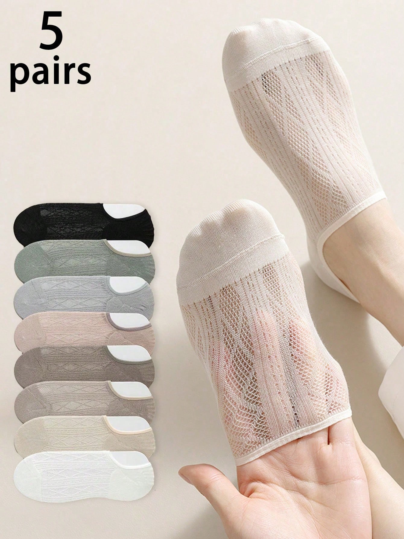 

5 Pairs Women s Casual Minimalist Mesh Boat Socks, Thin Anti-Slip Breathable Invisible Socks, Daily Wear/Summer Christmas Gift