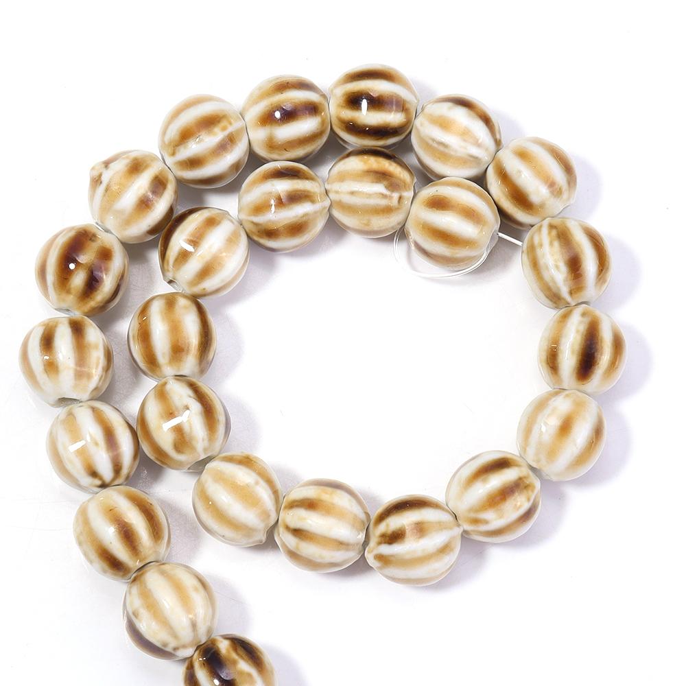 28pcs/string Pumpkin Shape Stripe Ceramics Beads Colorful Floral Glaze Porcelain Beads For DIY Charms Neckalce Bracelet Jewelry