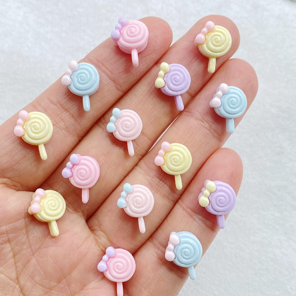 30Pcs New Cute Resin Cartoon Bow Shaped Lollipop Series Flat Back Manicure Parts Embellishments For Hair Bows Accessories
