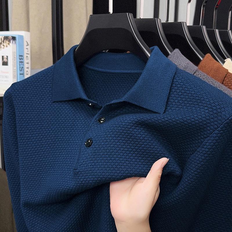 Men's 2025 Autumn Pineapple Knit Polo Sweater - Business Casual Versatile Lapel Base Layer